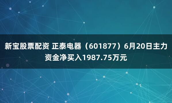 新宝股票配资 正泰电器（601877）6月20日主力资金净买入1987.75万元